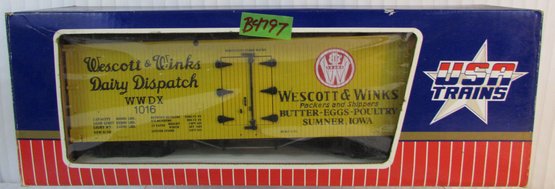 Vintage USA TRAINS Brand, Model TRAIN CAR, Wescott & Winks Dairy Dispatch, Approx 16'