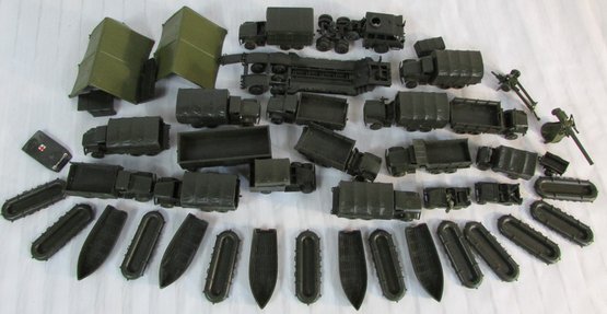 Lot Of Vintage Miniature ARMY VEHICLE Models & Parts, Trucks & Boats, Olive Green