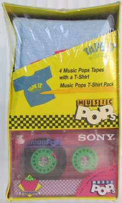 NIB! Vintage SONY Brand, 'TAPE IT' Music Pops Cassette Tapes & Tee Shirt