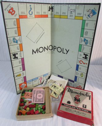 Vintage PARKER BROTHERS Brand Board Game, MONOPOLY, Includes Board & Wooden Pieces