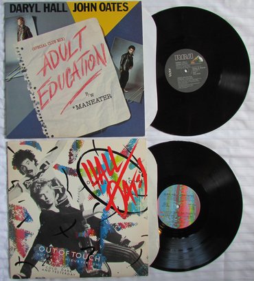 Lot Of 2! Vintage VINYL Record Albums, DARYL HALL/JOHN OATES, 'ADULT EDUCATION,' 'OUT OF TOUCH'