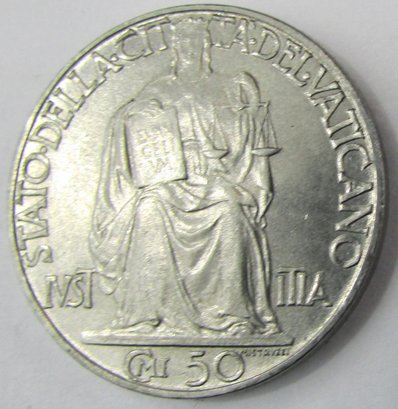 Authentic VATICAN CITY Issue Coin, Fifty 50 Centesimi Denomination, Stainless Steel Content, Discontinued