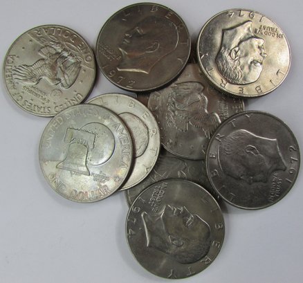 Set Of 10 Coins! Authentic EISENHOWER Dollar $1.00, Mixed Dates, Copper Nickel Clad, Discontinued Design