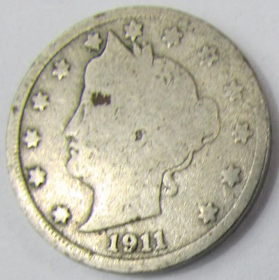 Authentic 1911P 'v' LIBERTY NICKEL $.05, Philadelphia Mint, United States Discontinued Style Victory Type Coin