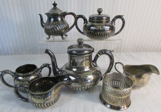 Lot Of 7 Pieces! Vintage Signed Silverplated SERVING Pieces, Includes TEAPOTS Sugar Bowls CREAMERS