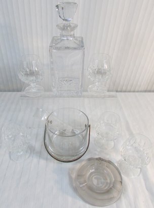 Set Of 8 Pieces! Vintage BARWARE Items, Includes Glasses Ice Bucket Snifters & Ash Tray