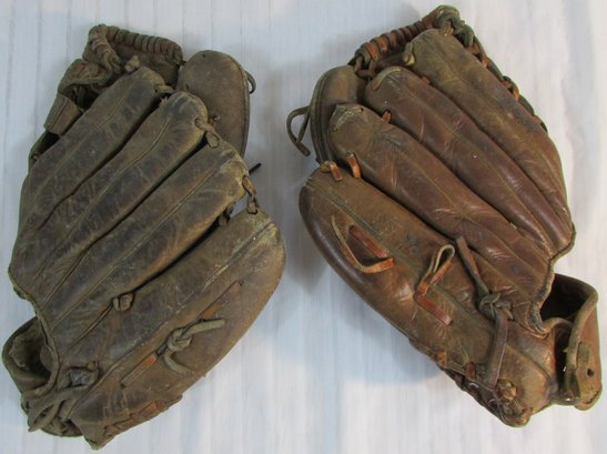 LOT Of 2! Vintage Baseball Mitts, Appears To Be Left & Right Handed, Leather