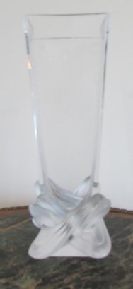 Signed LALIQUE Brand, SQUARE Flower Vase, Twist LUCCA Design, Made In FRANCE, Approx 11' Tall