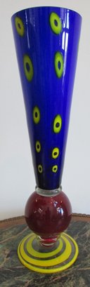 Vintage Art Glass VASE, Multicolor MODERNIST Design, LARGE Approx 19.5' Tall