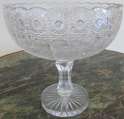 Vintage Pedestal COMPOTE Bowl, Spectacular HEAVY Cut PINWHEEL Pattern, Crystal Clear Glass, Approx 10' Tall
