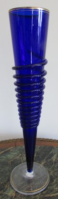Vintage Art Glass VASE, Cone Shape MODERNIST Design, COBALT BLUE Color, Approx 14' Tall