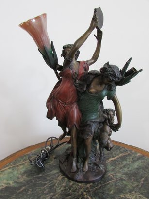 Signed CLODION Design, Accent Table LAMP, 'BACCHANALIA' Design, Patinated BRONZE, Approx 21' Tall