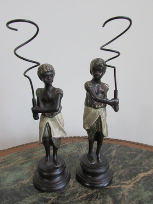 Set Of 2 Figurines! Vintage BLACKAMOOR Design, Patinated BRONZE, Each Approx 10' Tall