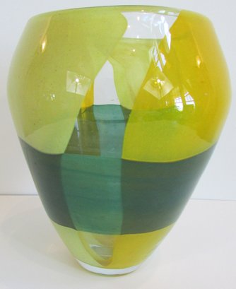 Vintage Art Glass VASE, Multicolor MODERNIST PLAID Design, Approx 11.5' Tall