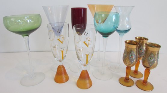 SET Of 10! Vintage COLORFUL Glass Stems, Largest Approx 9' Tall