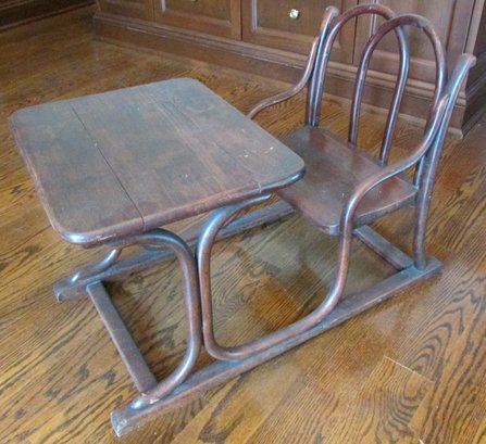 Antique CHILD'S DESK, BENTWOOD Style, One Piece With Chair & Top, Wood Construction, Appx 31' Long
