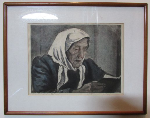 Signed JOSEPH MARGULIES, Vintage FRAMED PRINT, 'ABSORBED IN THE TALMUD,' Under Glass, Simply Framed