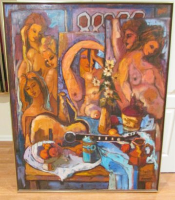 Signed NEWSOM, Original PAINTING On CANVAS, Nudes, Large! Approx 61' X 49.5' Size, Simply Framed