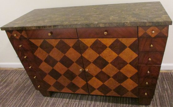 Signed MAITLAND SMITH Brand, SIDEBOARD With Inlaid Checkerboard Design, Drawers & Doors, Approx 53' Wide