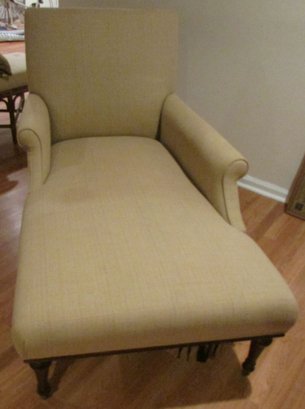 Traditional Style CHAISE LOUNGE, Upholstered In Neutral Woven Fabric, Approx 58' Long