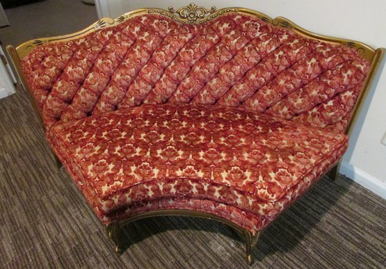 Vintage Italianate Corner SETEE, Upholstered In CUT VELVET Fabric, Approx 65' Wide X 32' High