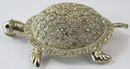 Vintage TURTLE Brooch Pin Pendant, Rhinestone Accents, Gold Tone Base Metal Setting