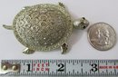 Vintage TURTLE Brooch Pin Pendant, Rhinestone Accents, Gold Tone Base Metal Setting