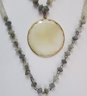 Vintage Single Strand Chain Necklace, Polished DROP Pendant, Accent Beads, Gold Tone Base Metal Setting