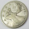 Authentic CANADA Issue Coin, Dated 1941, STAG Quarter $.25 Cents, Depicts GEORGE VI, Silver Content