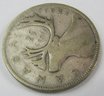 Authentic CANADA Issue Coin, Dated 1941, STAG Quarter $.25 Cents, Depicts GEORGE VI, Silver Content