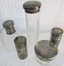 LOT Of 5! Vintage VANITY Or Apothecary Jars BOTTLES, Clear Glass, Plated Tops, Up To 6' Tall