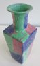 Vintage Hand Made Studio Pottery, Upright Flower VASE, Geometric Multicolor MODERNIST Design, Appx 11' Tall