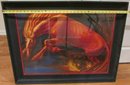 Signed KATZ Circa 1940, Vintage FRAMED Print, Fantasy HELL HORSE Theme, Approx 35.5,' Simply Framed