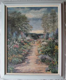 Original PAINTING On CANVAS, In The Garden Scene, Large! Approx 42.5' X 34.5' Size, Framed