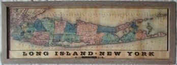 Contemporary LONG ISLAND NEW YORK Print, Vintage Style Map, Approx 37.5' X 13.5,' Framed