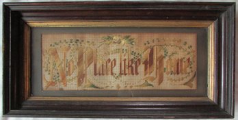 Vintage Needlework Art, 'NO PLACE LIKE HOME,' Approx 25' X 12' Size, Framed