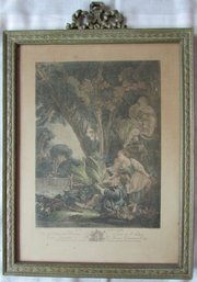 Vintage Jacques Firmin Beauvarlet Print, 'La CHASSE,' Approx 19.5' X 13.5,' Framed