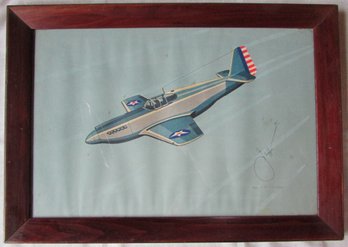 Vintage JAFFEE Print, P51 MUSTANG Airplane, Approx 20.5' X 14.5,' Simply Framed