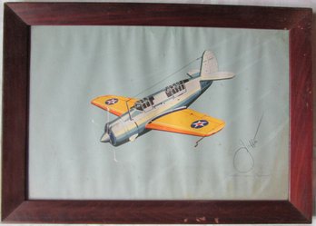 Vintage JAFFEE Print,  CURTISS SB2C-1 HELLDIVER Airplane, Approx 20.5' X 14.5,' Simply Framed