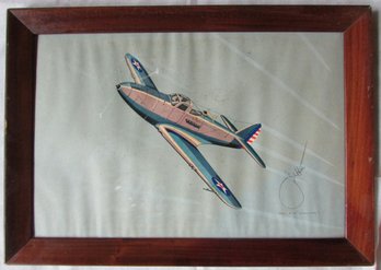 Vintage JAFFEE Print,  BELL P-39 AIRACOBRA Airplane, Approx 20.5' X 14.5,' Simply Framed