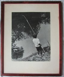 Contemporary Unsigned Photo Art, BOY FISHING, Approx 21' X 15,' Simply Framed