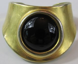 Vintage ROBERT LEE MORRIS Bracelet, CUFF Style With Large Black Color Cabochon, Gold Tone Base Metal