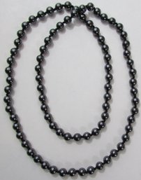 Vintage Single STRAND NECKLACE, Uniform Polished HEMATITE Beads, Appx 32,' Slip Over Style