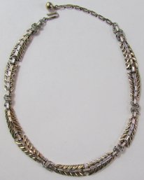 Vintage LINK NECKLACE, Silver Tone Base Metal Finish, Rhinestone Accents, Approx 16' Length, Loop Closure