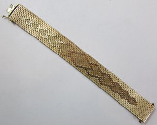 Vintage Wide MESH Bracelet, Interlocking Diamond Design, Made In ITALY, Gold Tone Base Metal, Clasp Closure