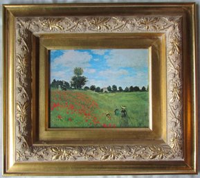 Reproduction Claude Monet Lithograph, 'POPPY FIELD,' Approximately 18.5' X 16,' Nicely Framed GOLD Finish