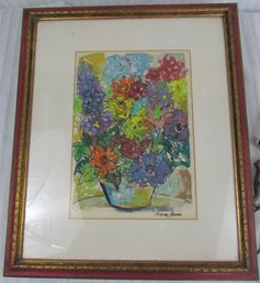 Signed MIRIAM SHORR, Vintage FLORAL STILL Life, Multicolor On Paper, Appx 20.5' X 17.5' Size, Nicely Framed