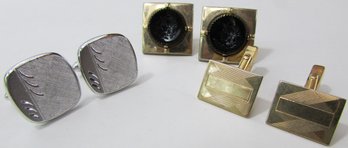 Lot Of 3! Vintage SWANK Brand, Three 3 Pairs CUFF LINKS, Gold Or Silver Tone Tone Base Metal