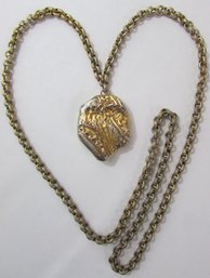 Signed DOMINIQUE AURIENNS, Vintage Chain Necklace, Nugget Design Pendant, Gold Tone Base Metal, Slip Over