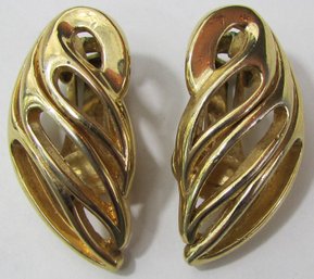 Signed CHRISTIAN DIOR, Vintage PAIR CLIP EARRINGS, Fluid WAVE Design, Gold Tone Base Metal Finish